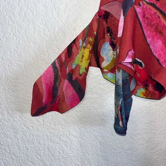 Women's Soft Surroundings Red Watercolor Floral Viscose Colllared Midi Dress Sm - Picture 4 of 13